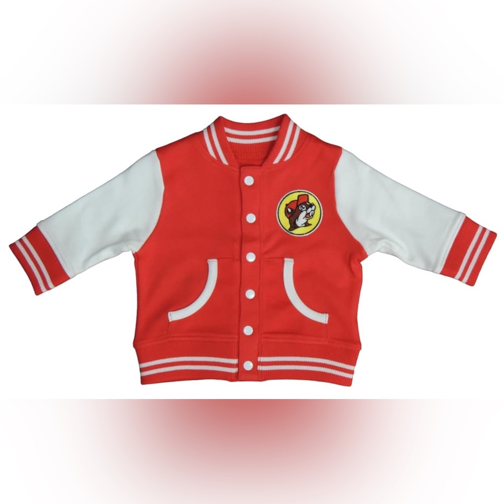 Buc-ee's red beaver Baby Infant Boys Girls Varsity Bomber Jacket Coat 12 months